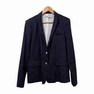 Gerard Darel Women Linen Blend Single Breasted Blazer EU 46 US 14 Navy Old Money